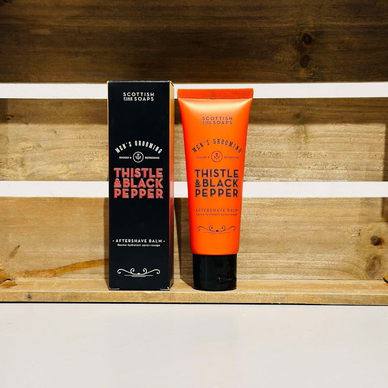 SCOTTISH FINE SOAPS THISTLE AND BLACK PEPPER AFTERSHAVE BALM JAIL DORNOCH