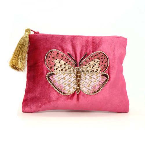 pom accessories pink velvet butterfly coin purse