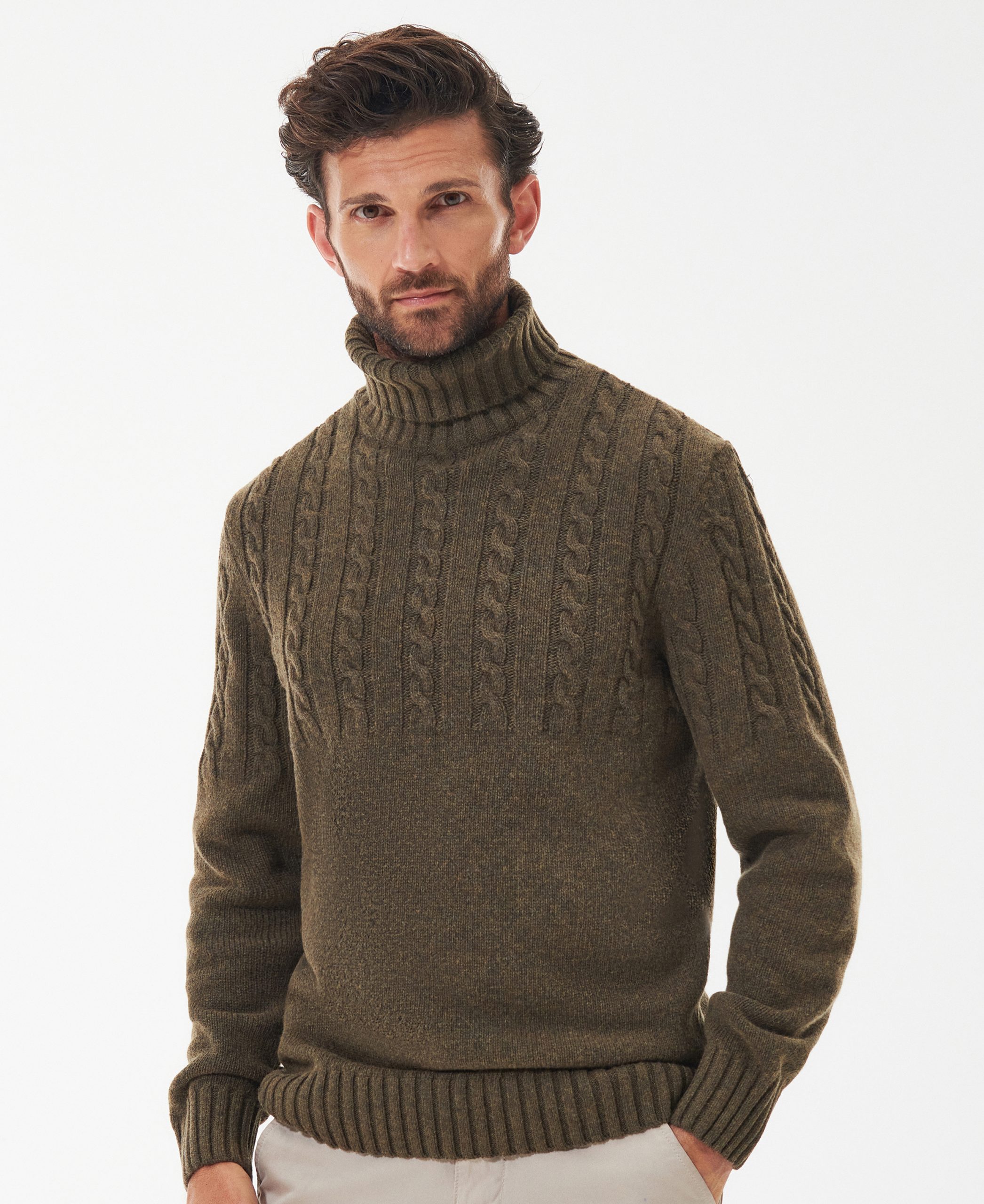 MENS BARBOUR DERBY CABLE ROLL NECK JUMPER WILLOW JAIL DORNOCH